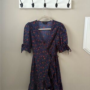 Navy Floral Wrap Mini Dress